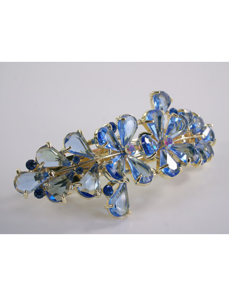 KLAMRA FRANCUSKA DO WŁOSÓW KWIATY Z KAMIENIAMI LOLITA AKCESORIA NIEBIESKI