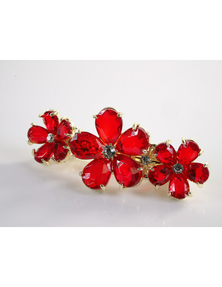 KLAMRA FRANCUSKA DO WŁOSÓW KWIATKI  KRYSZTAŁY LOLITA AKCESORIA CZERWONY