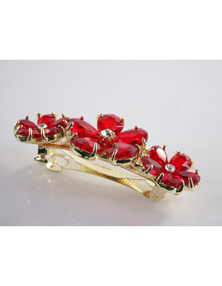 KLAMRA FRANCUSKA DO WŁOSÓW KWIATKI  KRYSZTAŁY LOLITA AKCESORIA CZERWONY