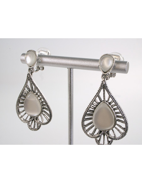 KLIPSY DO USZU SREBRNE WISZĄCE Z OCZKIEM LOLITA AKCESORIA KLIPS DO UCHA