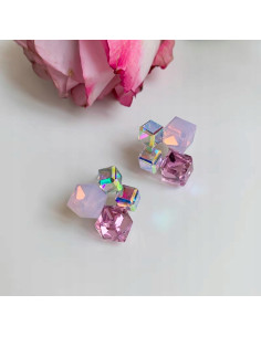 KOLCZYKI RÓŻOWE KRYSZTAŁKI Lolita AKCESORIA srebrny...