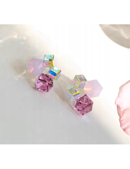 KOLCZYKI RÓŻOWE KRYSZTAŁKI Lolita AKCESORIA srebrny sztyft 925