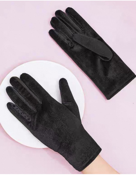 RĘKAWICZKI AKSAMITNE ELEGANCKIE CZARNE LOLITA AKCESORIA ROZM. M