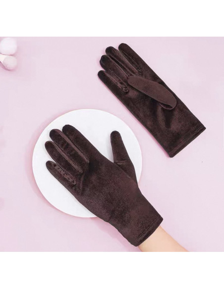 RĘKAWICZKI AKSAMITNE ELEGANCKIE BRĄZOWY LOLITA AKCESORIA ROZM. M
