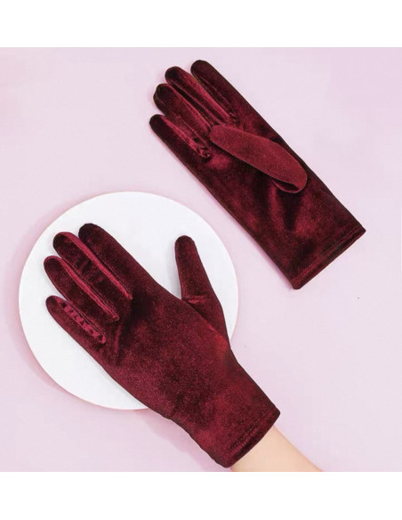 RĘKAWICZKI AKSAMITNE ELEGANCKIE CZERWONY WINO LOLITA AKCESORIA ROZM. M