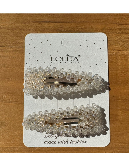 Spinki do włosów ECRU kryształki Lolita Accessories 2 sztuki Wieczorowe