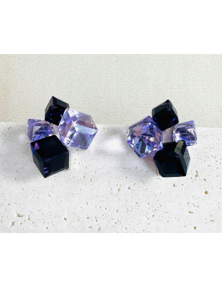 KOLCZYKI FIOLETOWE KRYSZTAŁKI Lolita AKCESORIA srebrny sztyft 925