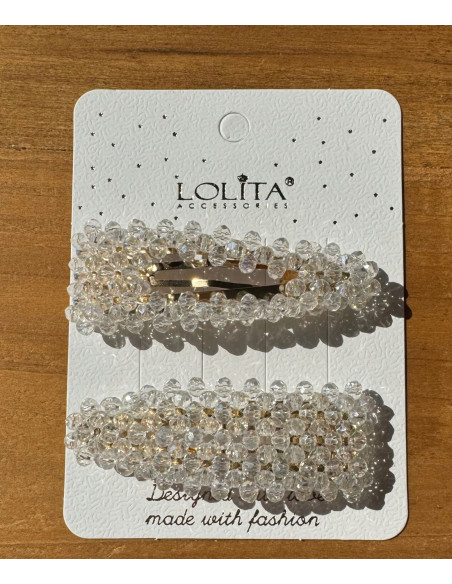 Spinki do włosów ECRU kryształki Lolita Accessories 2 sztuki Wieczorowe