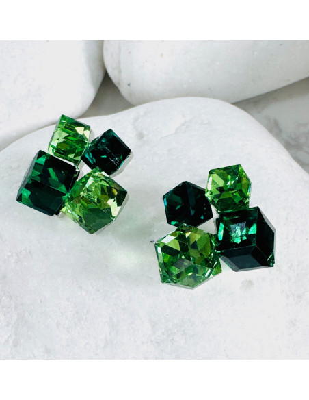 KOLCZYKI ZIELONE KRYSZTAŁKI Lolita AKCESORIA srebrny sztyft 925