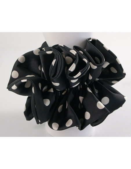 GUMKA DO WŁOSÓW SCRUNCHIE PODWÓJNA CZARNA W KROPKI SATYNA LOLITA AKCESORIA