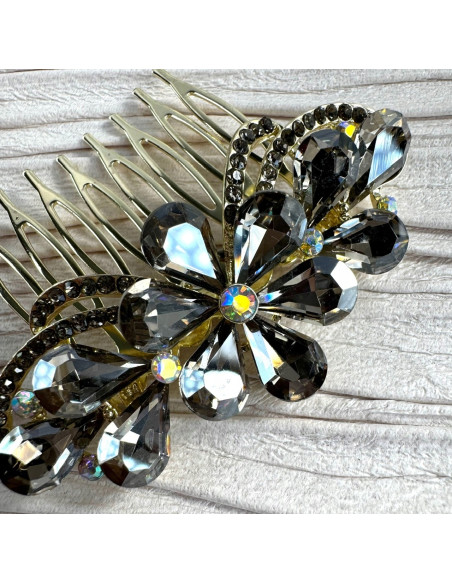 GRZEBIEŃ wsuwany do włosów wtykowy ozdobny diamenty Lolita Akcesoria GRAFIT