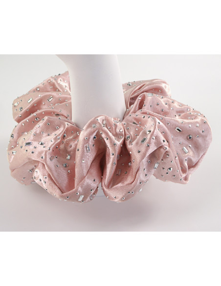 GUMKA DO WŁOSÓW SCRUNCHIE SATYNA DŻETY CYRKONIE LOLITA AKCESORIA RÓŻOWY