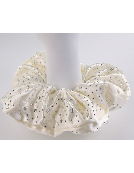 GUMKA DO WŁOSÓW SCRUNCHIE SATYNA DŻETY CYRKONIE LOLITA AKCESORIA BIAŁY