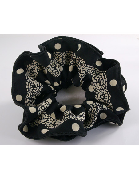 GUMKA DO WŁOSÓW SCRUNCHIE PODWÓJNA CZARNA W KROPKI LOLITA AKCESORIA DUŻA