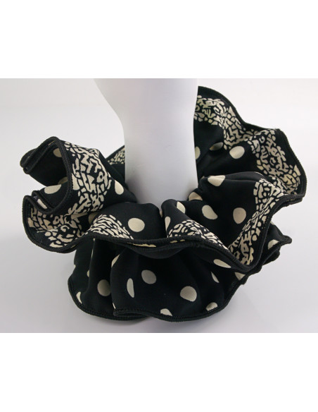 GUMKA DO WŁOSÓW SCRUNCHIE PODWÓJNA CZARNA W KROPKI LOLITA AKCESORIA DUŻA