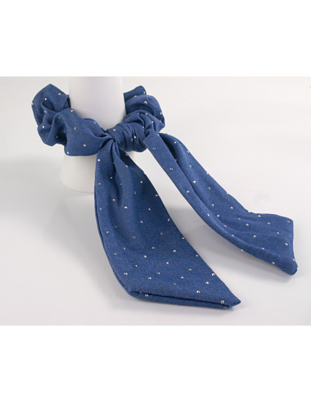 GUMKA DO WŁOSÓW SCRUNCHIE KOKARDA LOLITA AKCESORIA JEANSOWA DŻETY NIEBIESKI