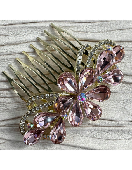 GRZEBIEŃ wsuwany do włosów wtykowy ozdobny diamenty Lolita Akcesoria RÓŻOWY