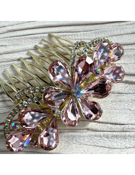 GRZEBIEŃ wsuwany do włosów wtykowy ozdobny diamenty Lolita Akcesoria RÓŻOWY