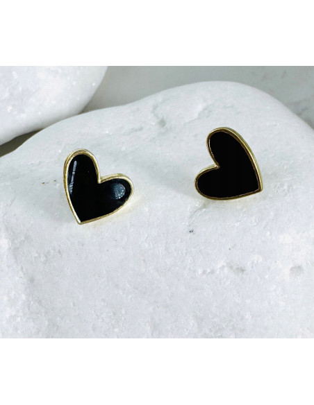 Kolczyki CZARNE SERDUSZKA SERCE Lolita AKCESORIA srebrny sztyft 925