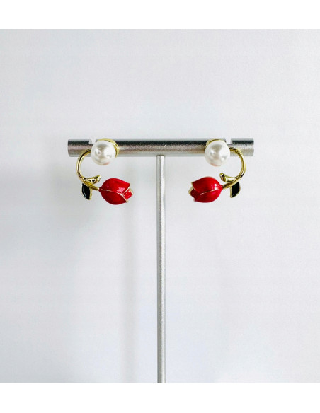 Kolczyki TULIPANY Z PERŁĄ Lolita AKCESORIA srebrny sztyft 925