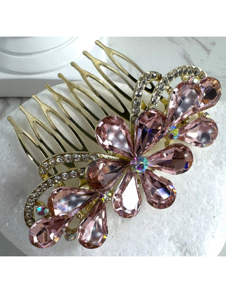 GRZEBIEŃ wsuwany do włosów wtykowy ozdobny diamenty Lolita Akcesoria RÓŻOWY