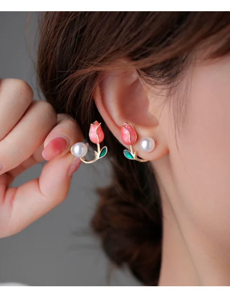 Kolczyki TULIPANY Z PERŁĄ Lolita AKCESORIA srebrny sztyft 925