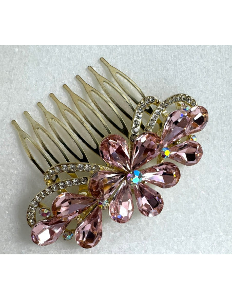 GRZEBIEŃ wsuwany do włosów wtykowy ozdobny diamenty Lolita Akcesoria RÓŻOWY