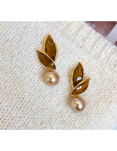 Kolczyki LISTKI Z PERŁĄ PEREŁKI Lolita...