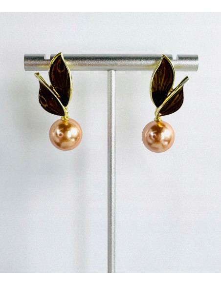 Kolczyki LISTKI Z PERŁĄ PEREŁKI Lolita AKCESORIA srebrny sztyft 925