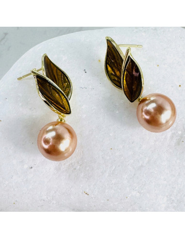 Kolczyki LISTKI Z PERŁĄ PEREŁKI Lolita...