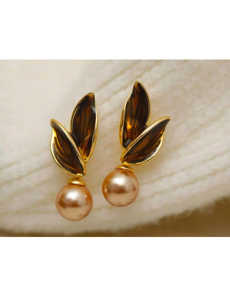 Kolczyki LISTKI Z PERŁĄ PEREŁKI Lolita AKCESORIA srebrny sztyft 925