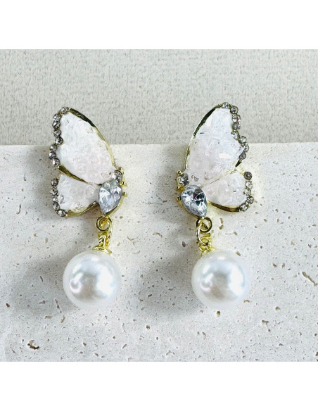 Kolczyki MOTYLKI MOTYLE z PERŁĄ Lolita AKCESORIA srebrny sztyft 925