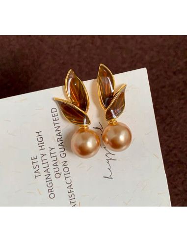 Kolczyki LISTKI Z PERŁĄ PEREŁKI Lolita...