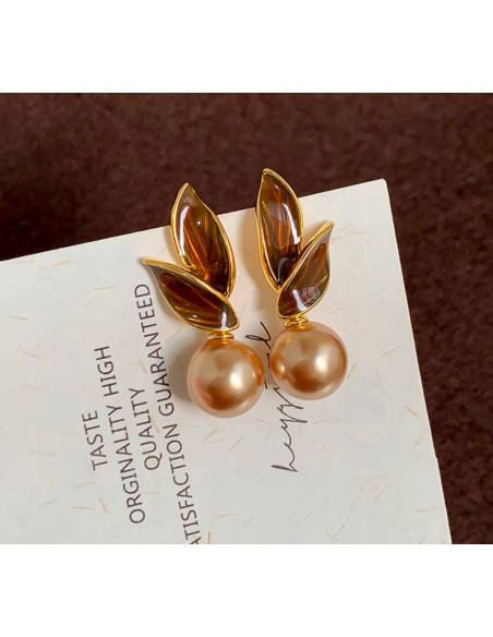 Kolczyki LISTKI Z PERŁĄ PEREŁKI Lolita AKCESORIA srebrny sztyft 925