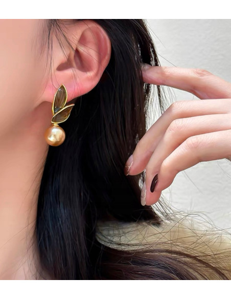 Kolczyki LISTKI Z PERŁĄ PEREŁKI Lolita AKCESORIA srebrny sztyft 925