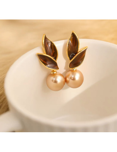 Kolczyki LISTKI Z PERŁĄ PEREŁKI Lolita...