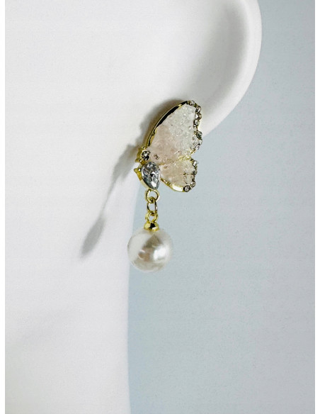 Kolczyki MOTYLKI MOTYLE z PERŁĄ Lolita AKCESORIA srebrny sztyft 925