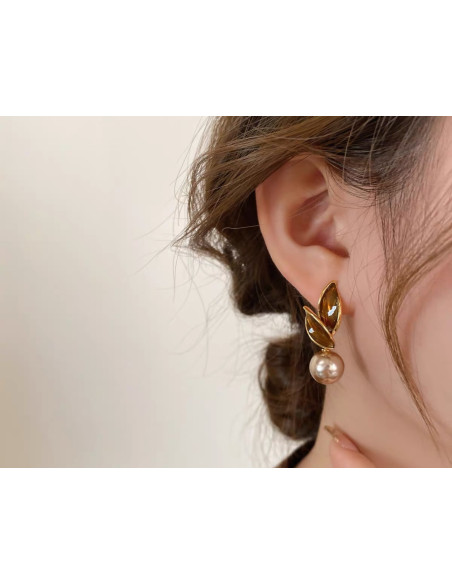 Kolczyki LISTKI Z PERŁĄ PEREŁKI Lolita AKCESORIA srebrny sztyft 925