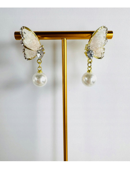 Kolczyki MOTYLKI MOTYLE z PERŁĄ Lolita AKCESORIA srebrny sztyft 925