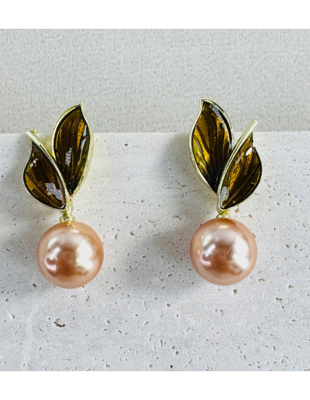 Kolczyki LISTKI Z PERŁĄ PEREŁKI Lolita AKCESORIA srebrny sztyft 925