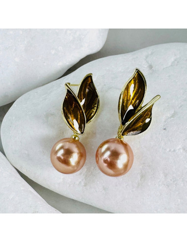 Kolczyki LISTKI Z PERŁĄ PEREŁKI Lolita...