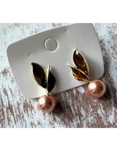 Kolczyki LISTKI Z PERŁĄ PEREŁKI Lolita...