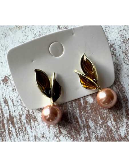 Kolczyki LISTKI Z PERŁĄ PEREŁKI Lolita AKCESORIA srebrny sztyft 925