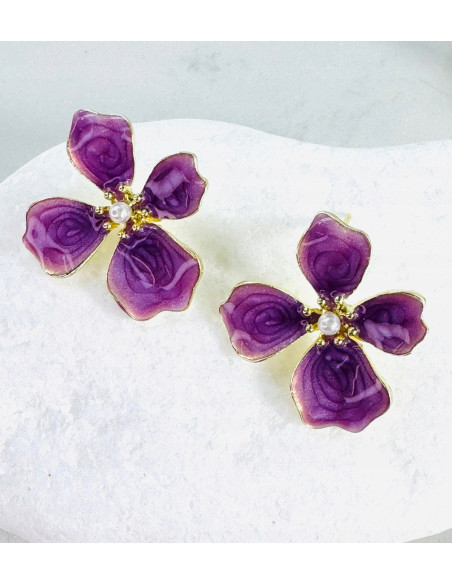 Kolczyki FIOLETOWE KWIATY KWIATKI Lolita AKCESORIA srebrny sztyft 925