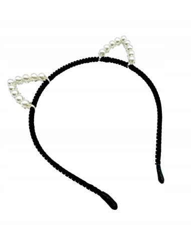 Opaska na włosy Uszka Srebrne Uszka z perełkami...