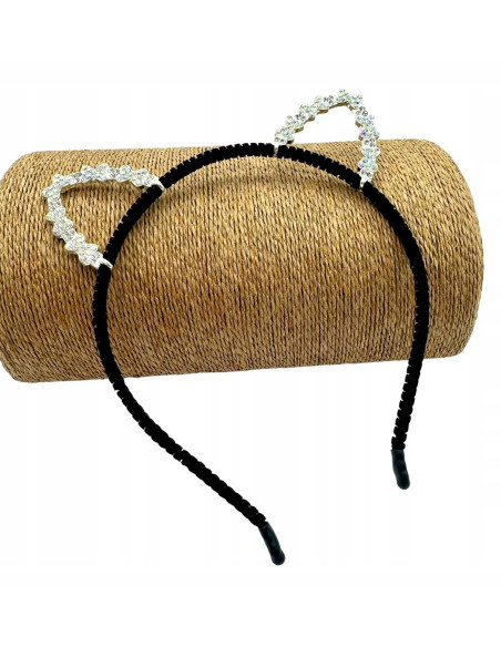 Opaska na włosy Uszka Srebrne Uszka z cyrkoniami Opaska Lolita Accessories