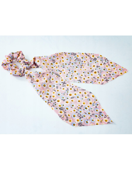 Gumka do włosów Scrunchie Gumka do włosów w oplocie z KOKARDĄ XL KWIATUSZKI