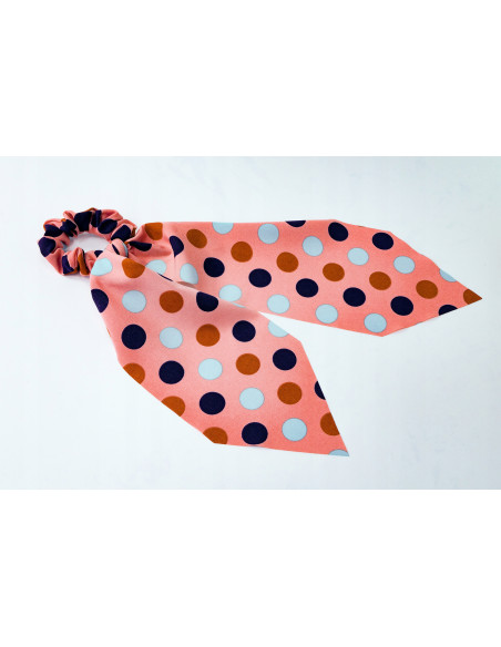 Gumka do włosów Scrunchie Gumka do włosów w oplocie z KOKARDĄ XL w KROPKI