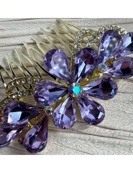 GRZEBIEŃ wsuwany do włosów wtykowy ozdobny diamenty Lolita Akcesoria FIOLET