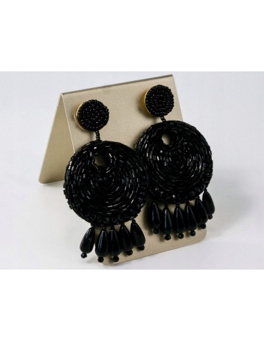 Kolczyki BOHO KORALIKI CZARNE DUŻE doskonałe...